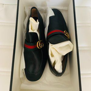 Black Gucci Leather Loafer with Double G and Web